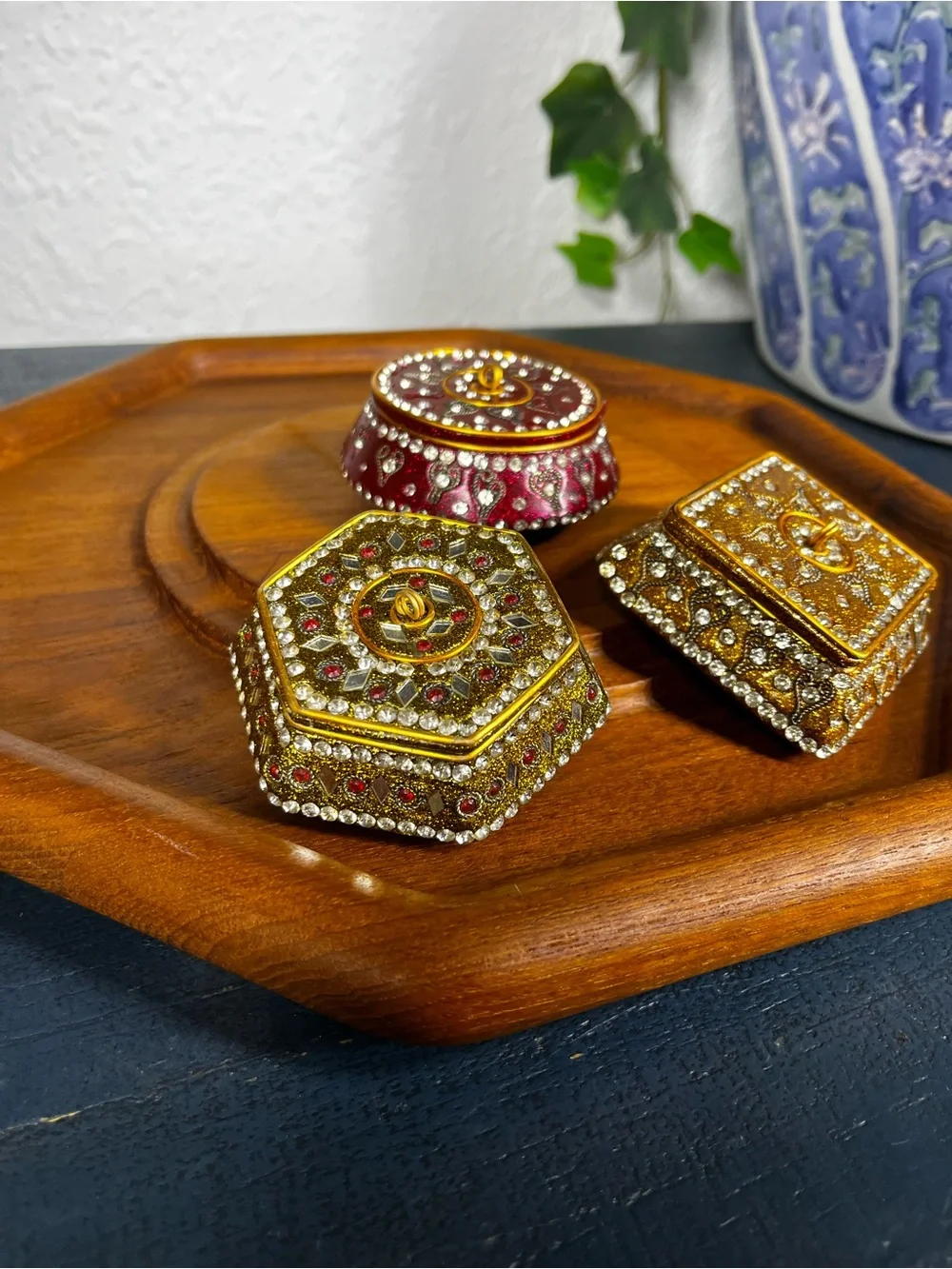 Vintage Ornate Trinket Boxes Set or Lot of 3